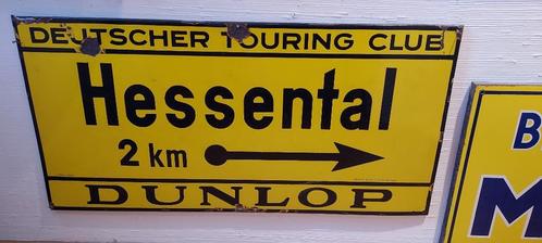 oud emaille bord "Hessental - Dunlop - Touring Club", Verzamelen, Merken en Reclamevoorwerpen, Gebruikt, Reclamebord, Ophalen of Verzenden