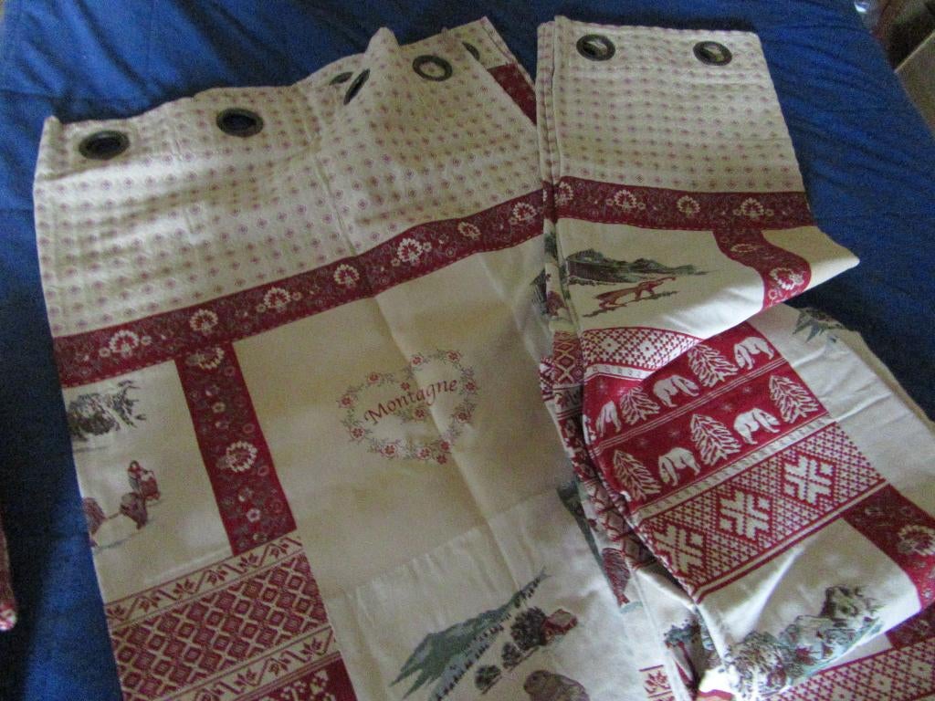 tentures tissu Montagne, avec oeillets - 2 coussins - tissu, Maison & Meubles, Accessoires pour la Maison | Autre, Comme neuf