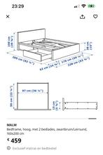 IKEA Malm bedframe met bedlade en lattenbodems, 160 cm, Comme neuf, Deux personnes, Noir