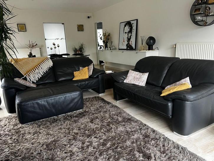 3-delige lederen salon in uitstekende staat, Huis en Inrichting, Zetels | Zetels, Zo goed als nieuw, Rechte bank, Vierpersoons of meer