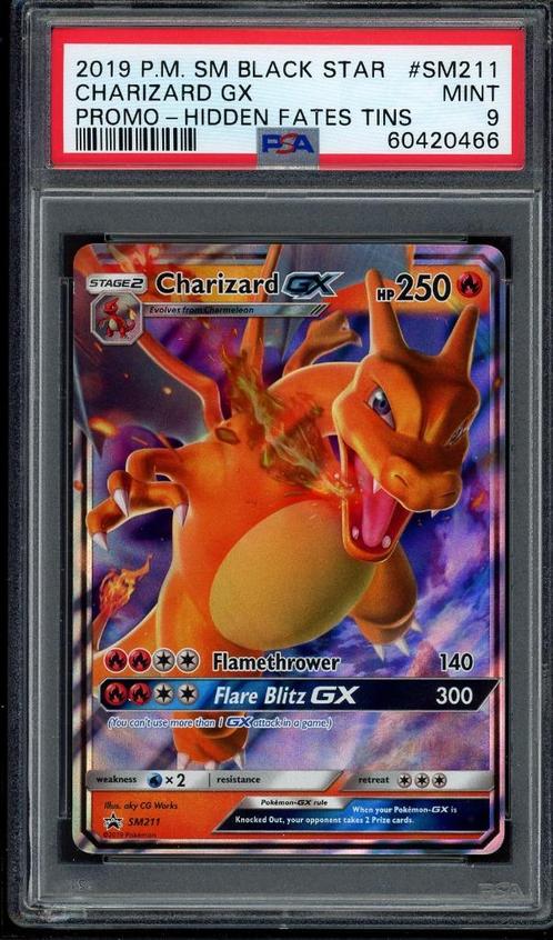 Charizard GX PSA 9 - SM211 - Sun & Moon Promo 2019, Hobby en Vrije tijd, Verzamelkaartspellen | Pokémon, Zo goed als nieuw, Losse kaart
