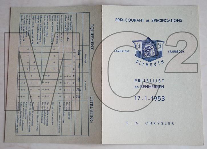 Folder/Prijslijst + Kenmerken Plymouth Cambridge & Cranbrook, Livres, Autos | Brochures & Magazines, Envoi