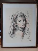 Tekening van jonge vrouw, Antiek en Kunst, Ophalen of Verzenden