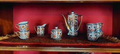Gold Kabuki theeservies – vintage Japans porselein met vergu, Huis en Inrichting, Keuken | Servies, Gebruikt, Kop(pen) en/of Schotel(s)
