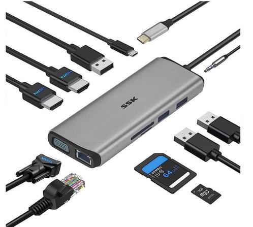 SSK 11in1 USB-C Hub te koop nieuw!, Computers en Software, Dockingstations, Nieuw, USB-hub, Harde schijf, Laptop, Tablet, Telefoon