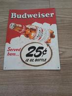 Reclamebord Budweiser (lengte 41 cm, breedte 32 cm), Panneau, Plaque ou Plaquette publicitaire, Comme neuf, Enlèvement ou Envoi