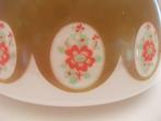 Vintage glazen lampenkap bruin oranje bloemen, Huis en Inrichting, Lampen | Lampenkappen, Gebruikt, 25 tot 50 cm, Bruin, Rond
