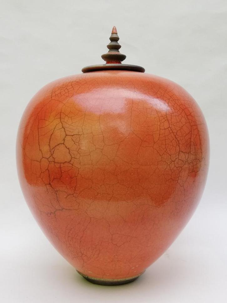 Mieke Selleslagh (1954) - mooie dekselvaas - raku keramiek, Antiek en Kunst, Antiek | Keramiek en Aardewerk, Ophalen