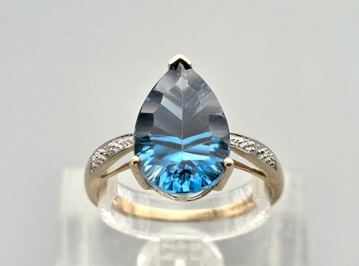 Gouden Vintage ring edelsteen topaas en diamant. 2025/846., Handtassen en Accessoires, Antieke sieraden, Ring, Goud, Met edelsteen