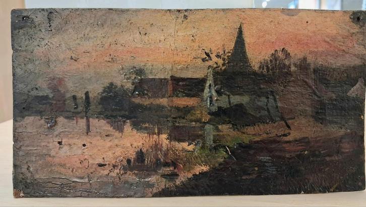 Olieverfschilderijtje van August De Bats, Antiek en Kunst, Kunst | Schilderijen | Klassiek, Ophalen of Verzenden