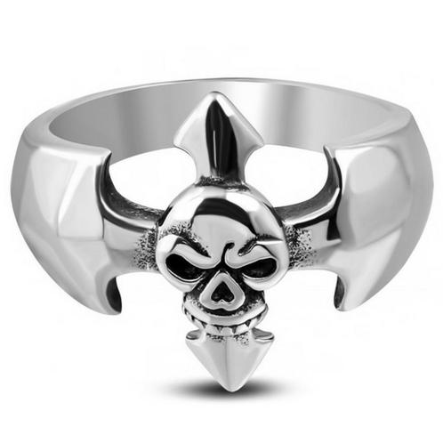 Skull & cross biker ring in roestvrij staal, Handtassen en Accessoires, Ringen, Nieuw, IJzer of Staal, Ophalen of Verzenden
