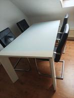 Table à manger en verre H&H avec 4 fauteuils en cuir, Maison & Meubles, Quatre personnes, 150 à 200 cm, Verre, Enlèvement