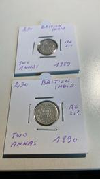 British India two Anna’s 1889 en 1890 zilver, Timbres & Monnaies, Enlèvement ou Envoi, Argent