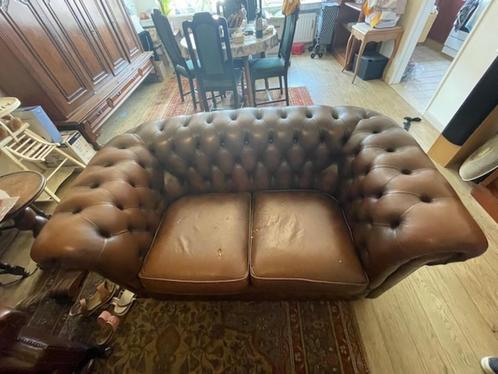 Sheffield-set – 1 bank + 2 fauteuils – beschadigd maar comfo, Huis en Inrichting, Zetels | Zetels, Gebruikt, Rechte bank, Driepersoons