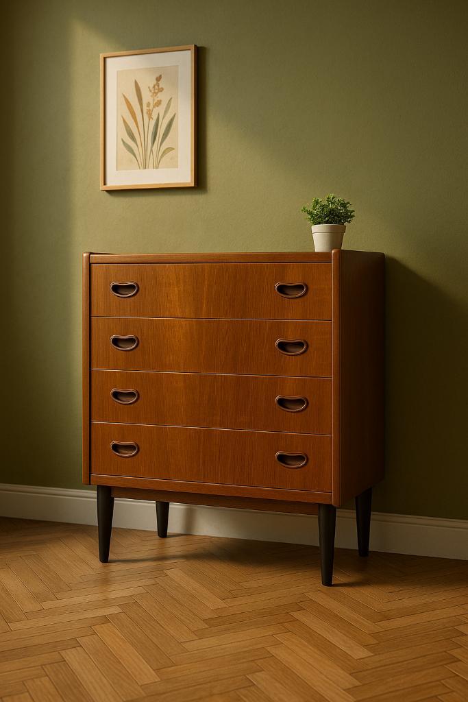 Prachtige vintage ladekast, Huis en Inrichting, Kasten | Ladekasten, Gebruikt, Teakhout, 3 of 4 laden, Ophalen of Verzenden