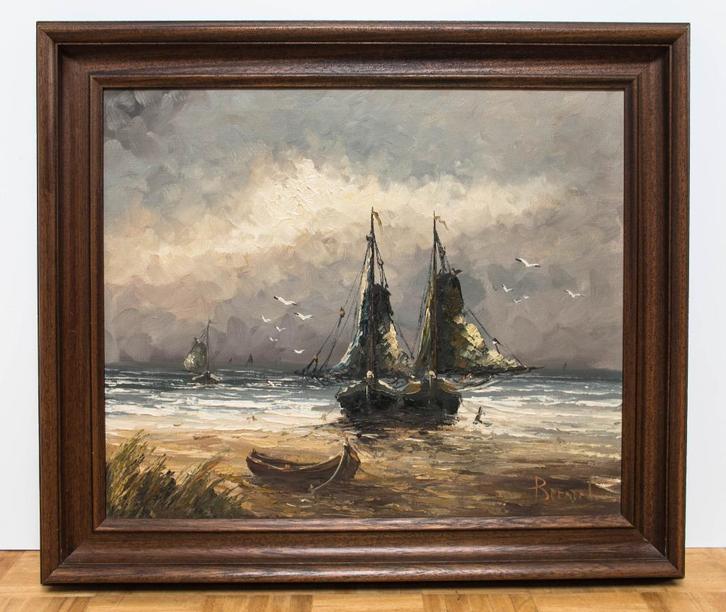 Tableau - Marine avec bâteaux de pêche, Antiek en Kunst, Kunst | Schilderijen | Klassiek, Ophalen