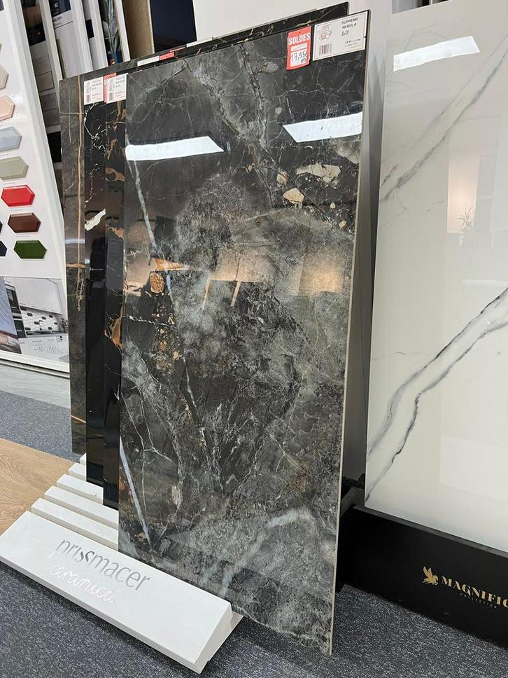 🚨Carrelage 60x120 marbré Noir Poli rectifié 1er choix❗️, Doe-het-zelf en Bouw, Tegels, Nieuw