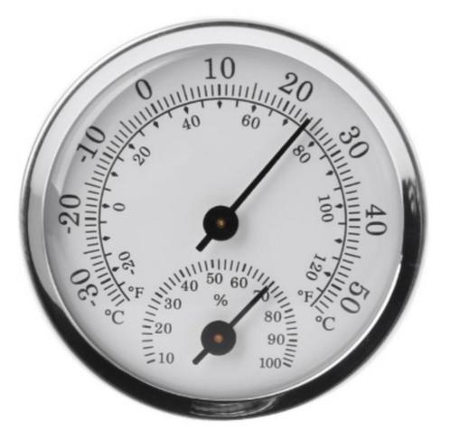 58mm Thermometer & Hygrometer Aluminium Zilverkleurig Ø5,8cm, Audio, Tv en Foto, Weerstations en Barometers, Ophalen of Verzenden