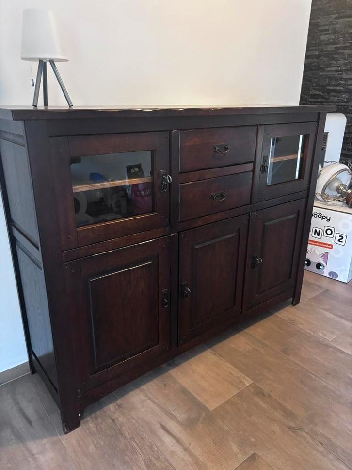 Authentieke massief houten buffetkast,karaktervol-stijlvol, Huis en Inrichting, Kasten | Dressoirs, Zo goed als nieuw, Glas, Ophalen