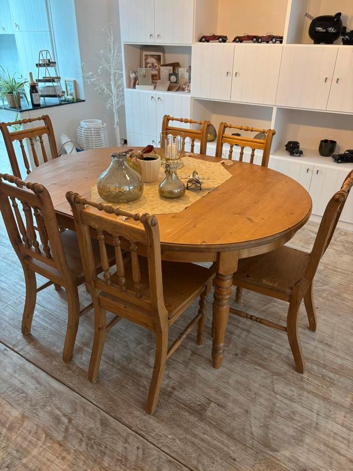Tafel verstelbare met 6 stoelen, verlengstuk, ovaal of rond, Huis en Inrichting, Complete eetkamers, Gebruikt, 4 tot 6 stoelen
