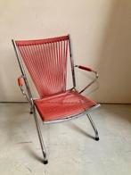 Fauteuil scoubidou pliable vintage rouge et chromé pour k, Chaise pliante, Enlèvement, Utilisé