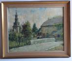 schilderij Gedinne, clocher & pont - Edouard Peelaes 1956, Ophalen of Verzenden