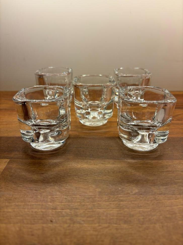 Vintage schnapsglazen, kaarshouder, eierdop, Verzamelen, Porselein, Kristal en Bestek, Gebruikt, Glas of Glazen, Kristal, Ophalen of Verzenden