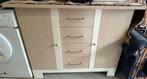 Lichtbruine/witte commode, Huis en Inrichting, Kasten | Dressoirs, Ophalen, 100 tot 150 cm, Zo goed als nieuw, Met deur(en)