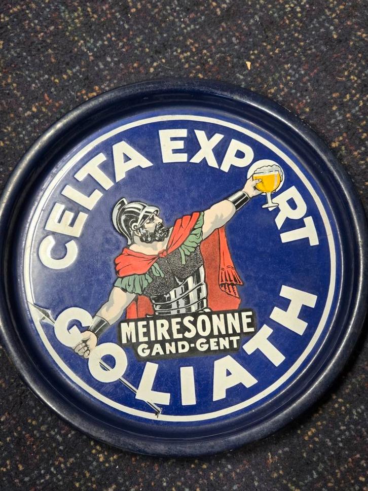 Emaille Bierteclame, Goliath, Gent, Verzamelen, Biermerken, Gebruikt, Reclamebord, Plaat of Schild, Overige merken, Ophalen