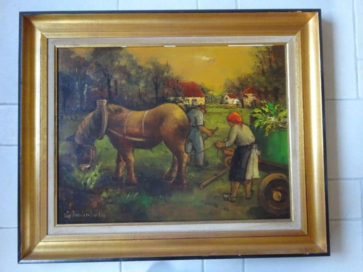 Lea Vanderstraeten, doek, Veldwerk met paard, 65 x 85 cm,, Antiek en Kunst, Kunst | Schilderijen | Klassiek, Ophalen