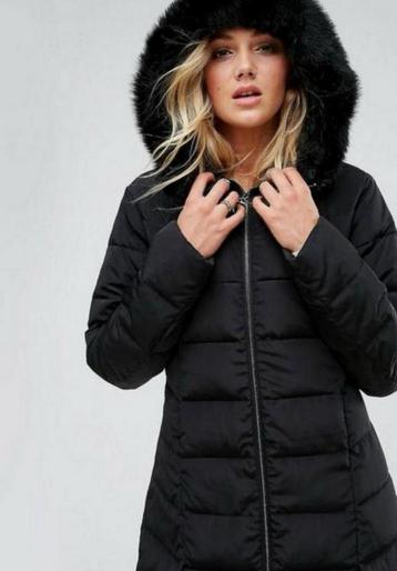 Veste longue rembourrée + capuche en fausse fourrure M + L 