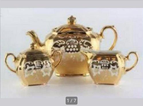 Sadler Gold Lustre 3 delige thee-set 1950 Zeldzaam + theepot, Antiek en Kunst, Antiek | Servies los, Ophalen of Verzenden