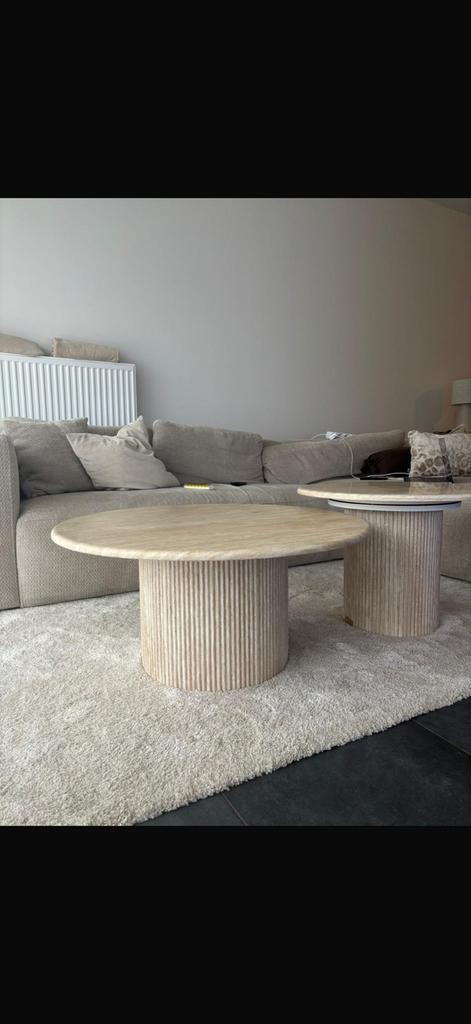Set van 2 salontafels met travertin/marmeren blad, Huis en Inrichting, Tafels | Salontafels, Zo goed als nieuw, Ophalen