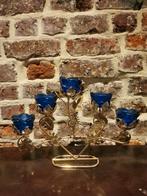 Sierlijke vintage kaarsenhouder met 5 blauwe roosjes, Enlèvement ou Envoi