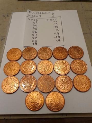 17 munten van 2 cent munthuis G van Duitsland  beschikbaar voor biedingen