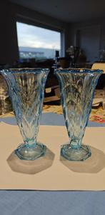 vaas Tciechslaque blauw glas vintage jaren 30 2 stuks, Antiek en Kunst, Ophalen of Verzenden
