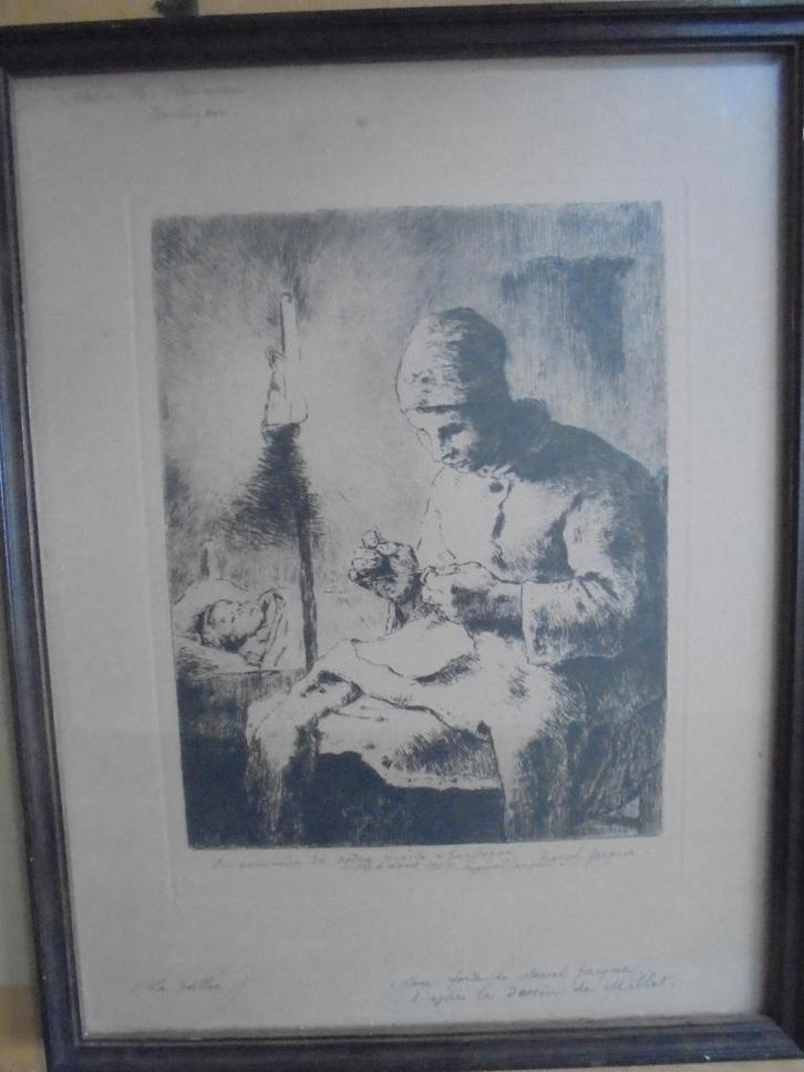 Charles Emile Jacque  Ets   Moeder + kind, Antiek en Kunst, Kunst | Etsen en Gravures, Verzenden