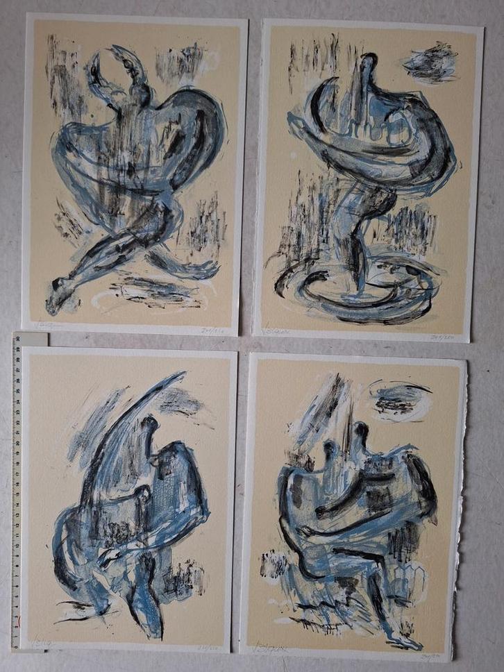 4 litho's van Jean Bilquin uit serie Mensbeelden van 1992, Antiek en Kunst, Kunst | Litho's en Zeefdrukken, Ophalen of Verzenden