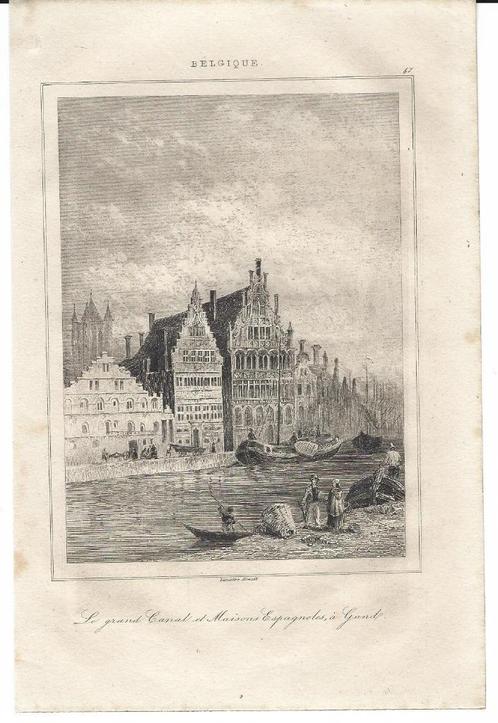 1844 - Gent - Graslei, Antiquités & Art, Art | Eaux-fortes & Gravures, Enlèvement ou Envoi