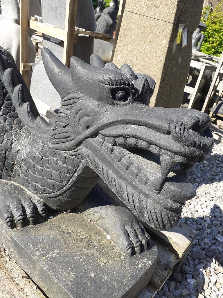 GROTE CHINESE DRAAK IN GEPATINEERDE STEEN (lengte 1,20 m), Ophalen, Zo goed als nieuw, Overige materialen, Overige typen