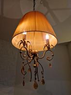 Vintage hanglamp met stoffen kap en kristallen hangers, Ophalen, Zo goed als nieuw, Stof, Vintage