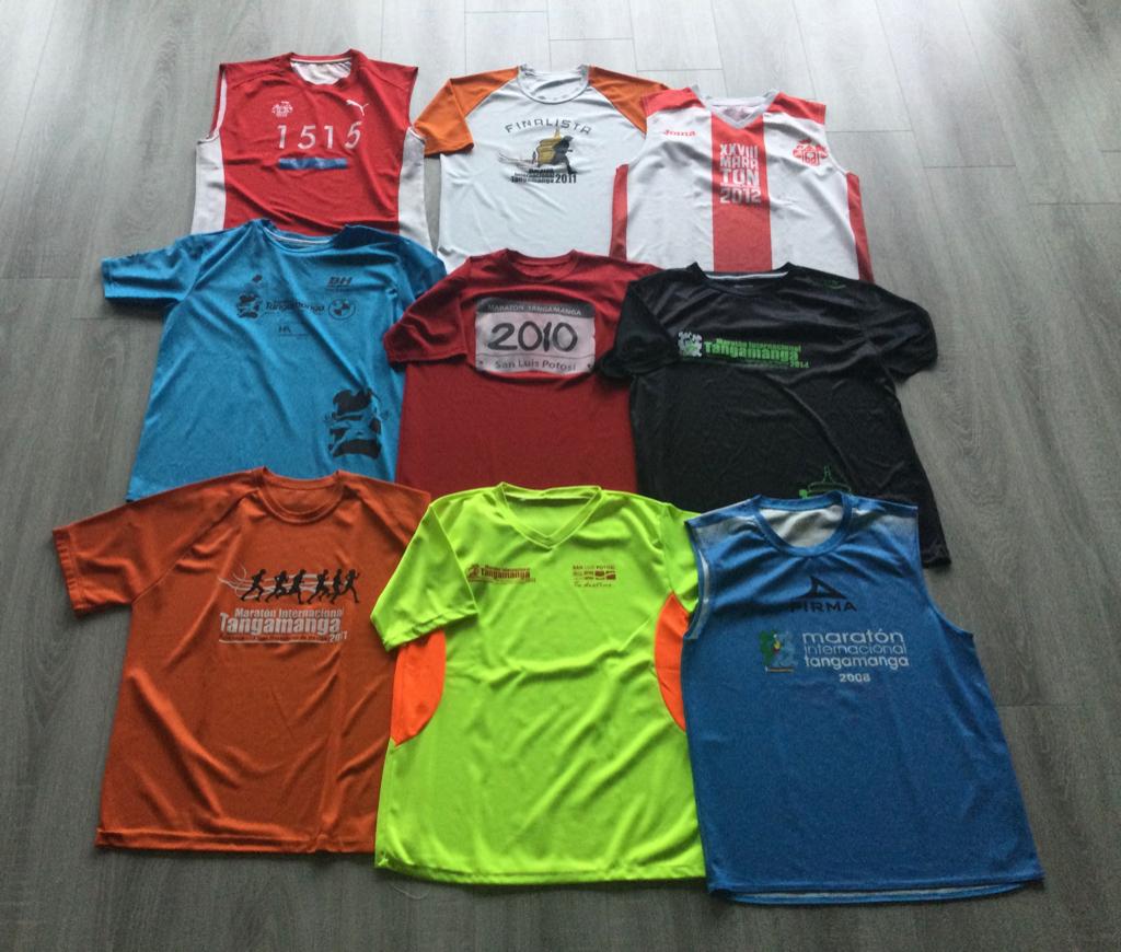 9 marathon t-shirts, Sports & Fitness, Course, Jogging & Athlétisme, Autres marques, Course à pied, Enlèvement ou Envoi, Utilisé