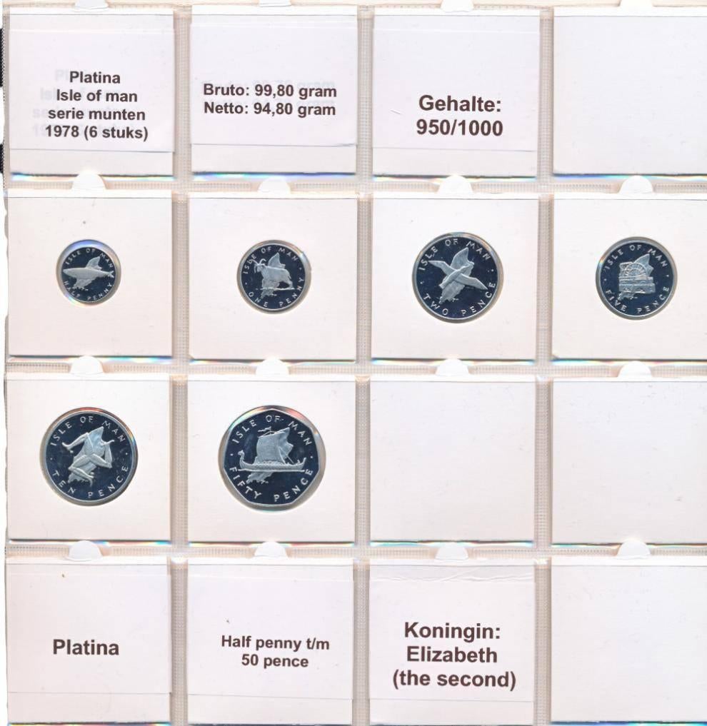Platina Isle of man serie munten 1978 – 6 stuks, Timbres & Monnaies, Enlèvement ou Envoi, Platine