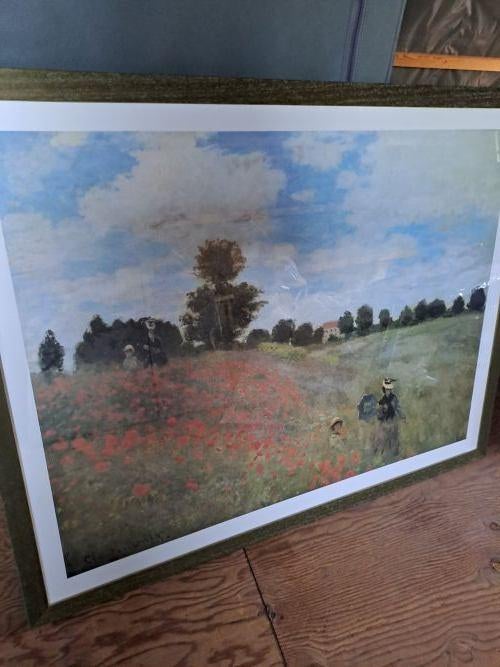 Tableau moderne avec cadre-Champs Coquelicots, Moderne, Tableau, Comme neuf, Enlèvement