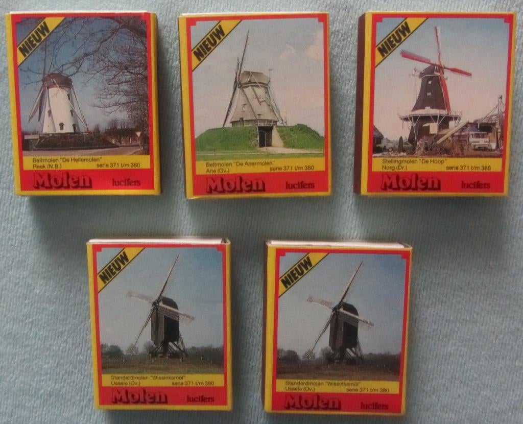 Molenlucifers - 5 stuks - zie beschrijving voor details, Verzamelen, Rookartikelen, Aanstekers en Luciferdoosjes, Zo goed als nieuw