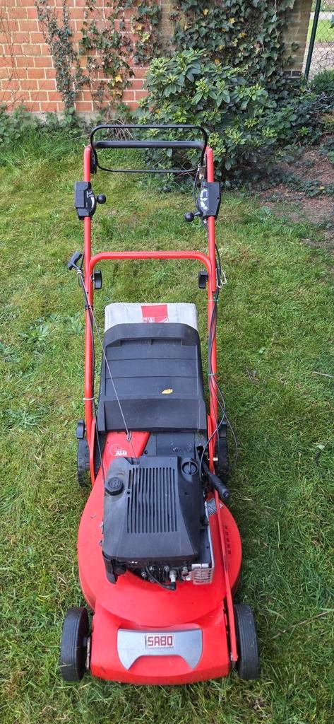 SABO 54cm pro, aluminium, Tuin en Terras, Grasmaaiers, Zo goed als nieuw, Benzine-grasmaaier, 50 cm of meer, Cirkelmaaier, Opvangzak