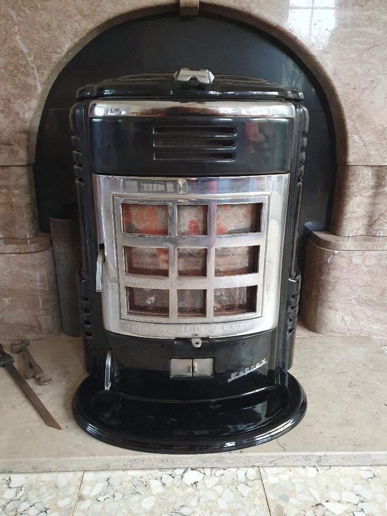 Zwart vintage kolenkacheltje 'Fobrux', Huis en Inrichting, Kachels, Ophalen, Gebruikt, Vrijstaand, Kolenkachel