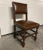Vintage stoel massief eiken met gestoffeerde leren zitting, Huis en Inrichting, Stoelen, Ophalen