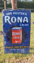 Antiek emaille bord Van Houten's Rona Cacao., Ophalen of Verzenden, Gebruikt, Reclamebord