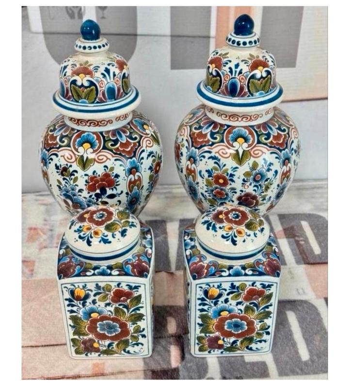 1950-1960 Antiek Delft Delfblauw keramiek Dekselvazen potten, Antiek en Kunst, Antiek | Vazen, Ophalen of Verzenden